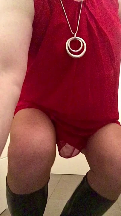 Nicki-crossdress seksi kırmızı örgü elbise