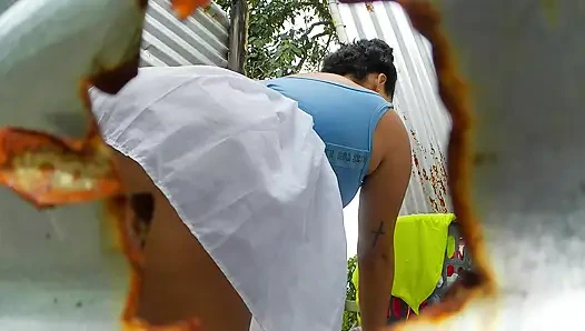 RECORDED IN AN OUTDOOR BOOTH TALKING ON A CELL PHONE