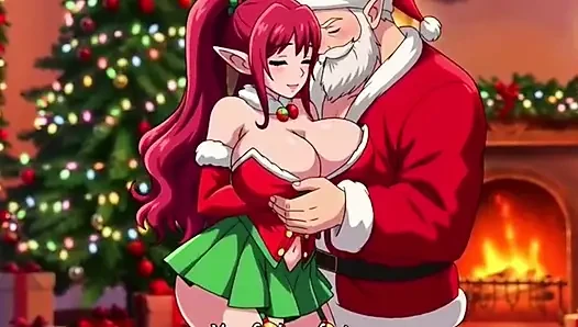 Noel Baba Noel'de büyük memeli orta yaşlı seksi kadına özel hediye veriyor