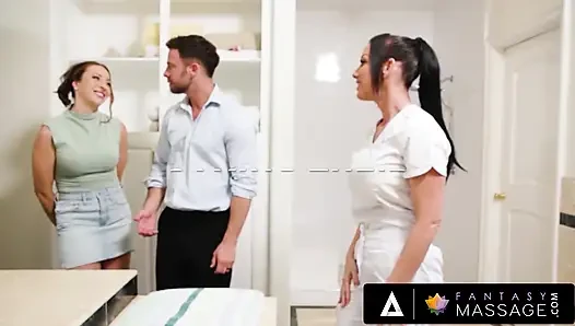 Fantezi masajı - mükemmel masöz Jennifer White stresli bir çifte 3'lü sekste yardım ediyor