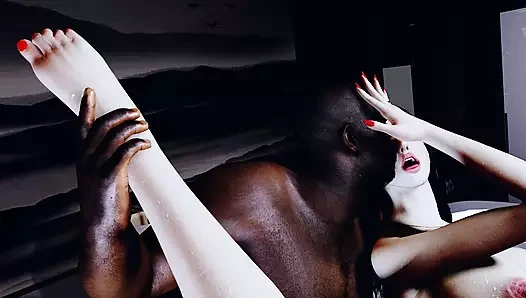 3 boyutlu ateşli Asyalı orta yaşlı seksi kadın iki büyük yarakla aldatıyor