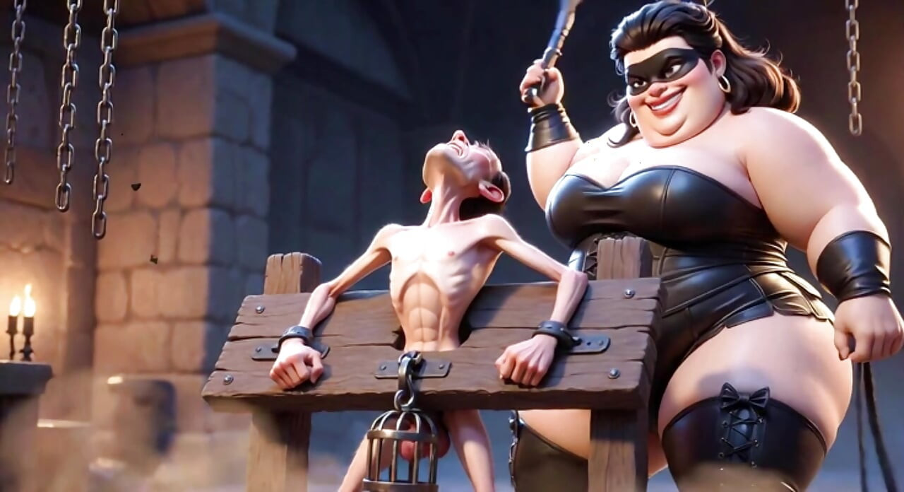 Şişman dominatrix köleleri kafese bağlı penisi kırbaçlıyor - aşırı aşağılama