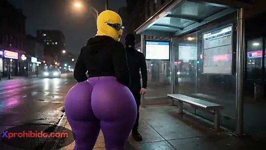 Curvy Big Ass Girlfriend Twerking at the Bus Stop