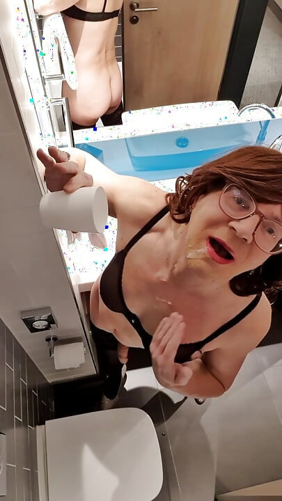 Sissy licks and drinks cum