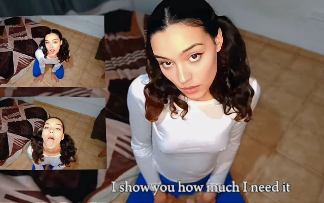 Seksi latin kız dizlerinin üzerinde ağzını sütle doldurmanı istiyor