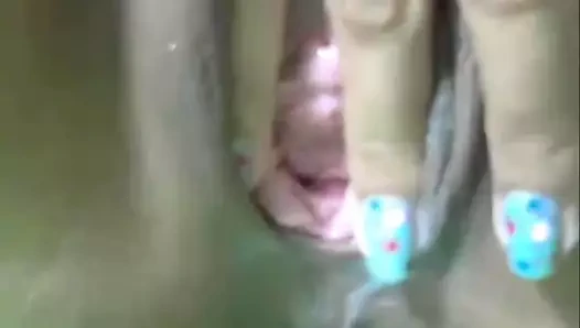 Kremsi kedi üzerinde sevimli Asya gül