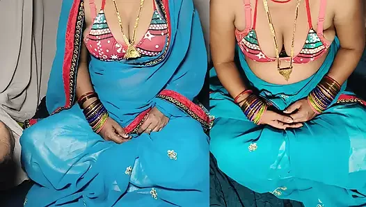 Секс с горячей киской сексуальной жены дези Bikni и Sky Blue сари