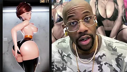 Büyük memeli Helen Parr tombul şişman götünü gösteriyor