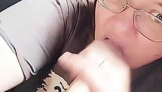Amateur Girlfriend Blowjob Instead of Cooking - Curvy Brunette with Glasses Sucks and Jerks Cock