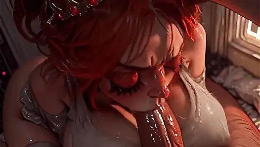 Kızıl saçlı orta yaşlı seksi kadın büyük yarakları emiyor ve sikiyor