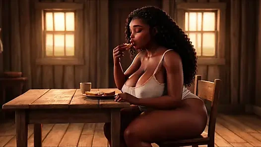 Muhteşem düzgün vücutlu siyah köylü kadının şehvetli doğal samimi günlük rutini huzurlu kırsal kırsal yaşam