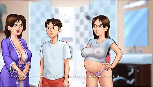 Yaz mevsimi efsanesi - oyun - rol yapma - ıslak gömlekli hamile genç kız ve genç kızın fotoğraf çekimi