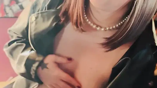 Topless Tina Snua Wearing A Leather Jacket & Pantyhose Smokes A Cork Cigarette -Smoking OMI OME Snap Inhales