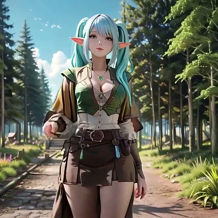 Forest Elf'in özel sabahı! Mavi saçlı ikiz kuyruklu güneşli plajda lazily'de sızıyor.