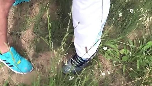 Humuliation by the feet of a striaght scally boy in exhib outdoor