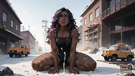 La meilleure baise d’ébène dans une rue enneigée ! le plaisir de la reine aux cheveux violets dans la black XXX.
