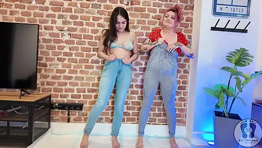 Rebeca Addams and Ana Spears Peeing on Jeans Show off