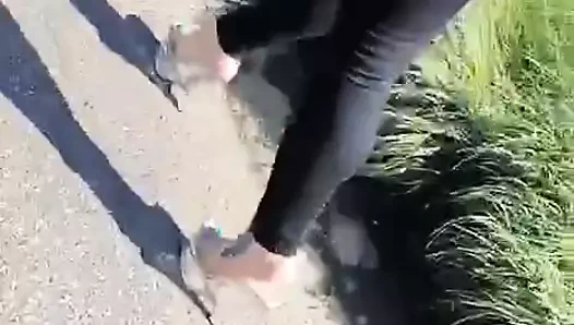 Sahibe kötü kedi kölesini gezdiriyor