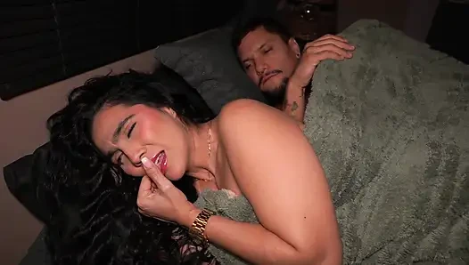 Hotel bed. Coworkers enjoy great sex sharing the same hotel bed.