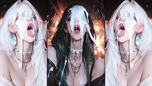 Anime karakterleri yüzlerini tamamen dölle kaplıyor.