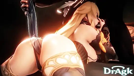 Navia götünü dildoyla doldururken nazikçe büyük bir hilichurl yarağını emiyor - 3 boyutlu genshin çarpması