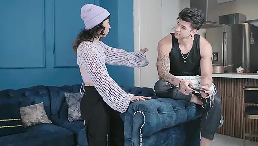 My stepsister begs me to fuck her tight pussy when we are home alone, intense amateur fuck