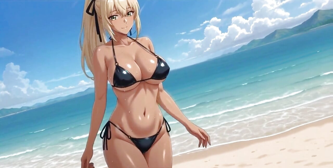 Yaramaz sarışın teşhirci: bikini striptiz ve plajda solo orgazm ai
