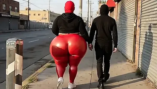 Big Ass Girl Walking in Tight Leggings on the Street