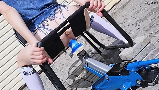 Insertion Fetishes. Car Jack Mounted Dildo Slowly Goes Into TIny Stepsister's Pussy