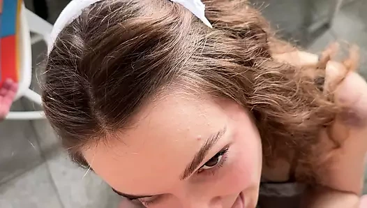 Naughty Maid Pleases Daddy with a Steamy Kitchen POV BJ