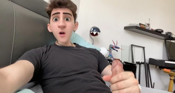 Sevimli anime karikatür çocuk adam gerizekalı onun horoz ve cums üzerinde onun yüzünde