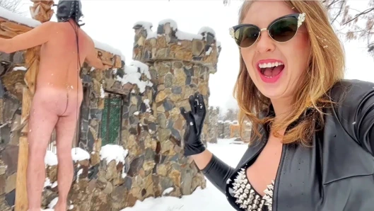 Extreme crucifiction in the snow - 15 Celsius - Sadism and brutality, shivering slave