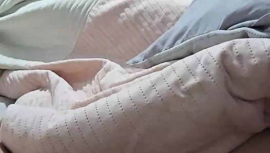 Step mom in blue jeans try new outfit in front of naked step son