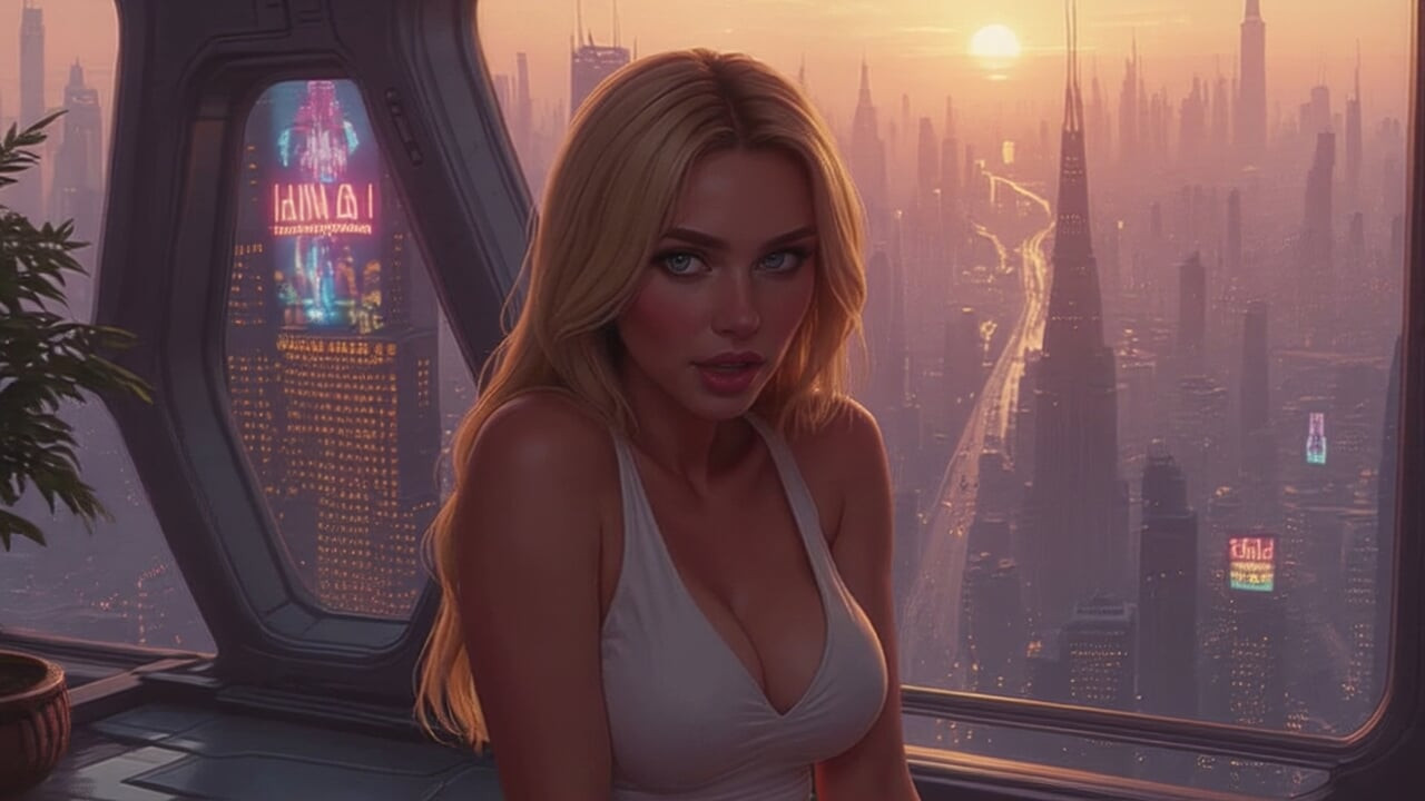 2099 Olivia in the Future Suggestive Teasing showing her Ample Cleavage Part 1