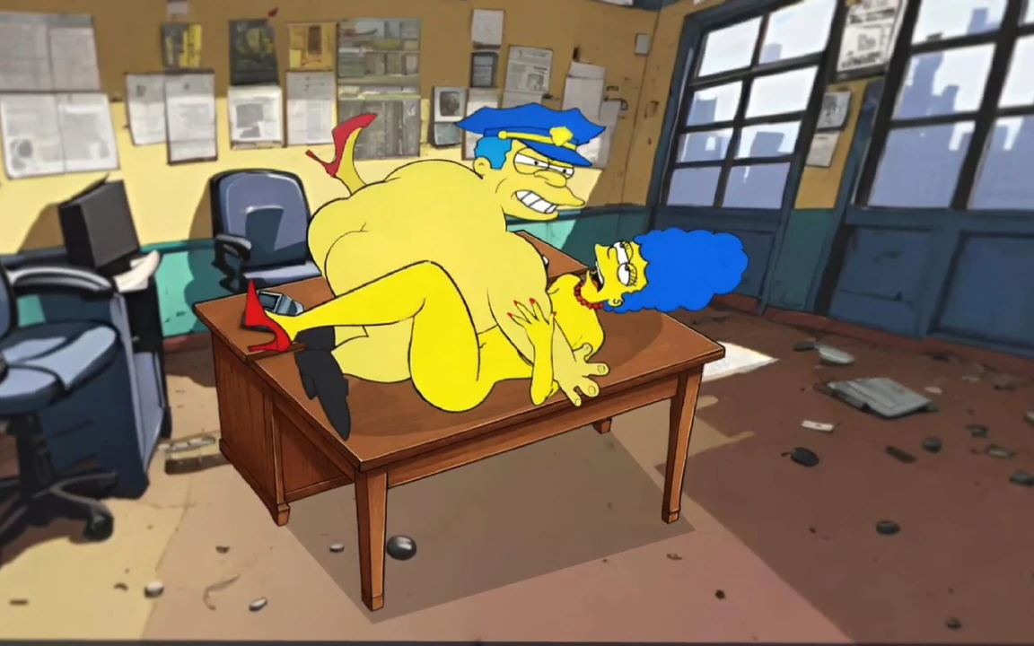 Полицейская секс-история. Замужняя домохозяйка трахается с шериффом для ее мужа. пародия на мультфильмы. Мультипликация. Комический. Пародия Симпсон