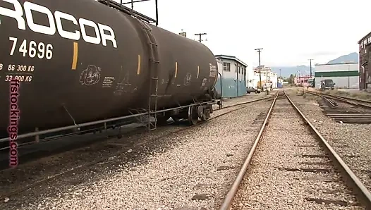 Train Tramp, in Layered Nylons - Nylon Slut Sneaks Into Railway Yard