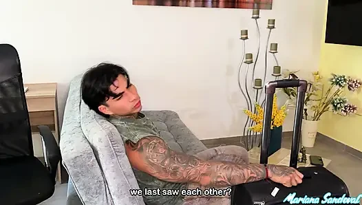 Hot Milf Mariana Sandoval Gets Her Tattooed Friend Christian Chaux To Fuck Him On The Couch