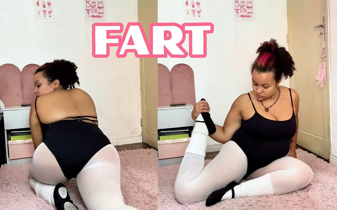 Пухлая балерина пердит, растягивается после уроков