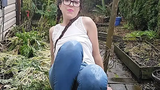 Muddy White Mocs and Jeans Pee