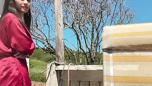 show pussy on the chair outside door