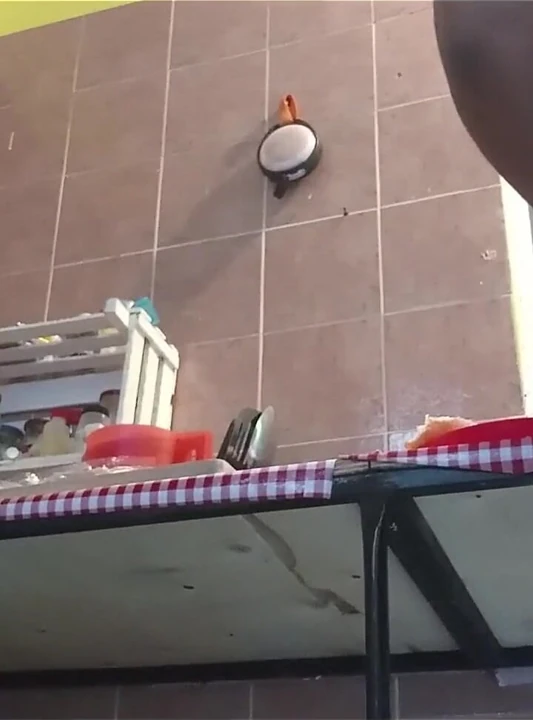 Tombul iri güzel üvey anne mutfakta göğüslerini ve kıllı amcığını gösteriyor