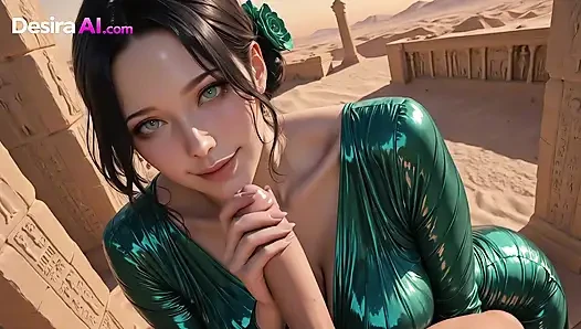Kneel at Her Feet: 3D Egyptian Queen Bares All Among Sacred Ruins  AI Generated