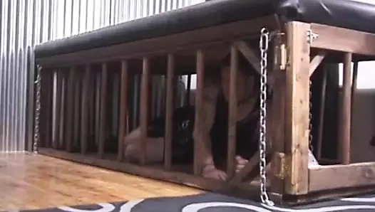 İki sıcak dominatrics erkek tutsaklarının kıçını masanın üzerinde kürek çekiyor