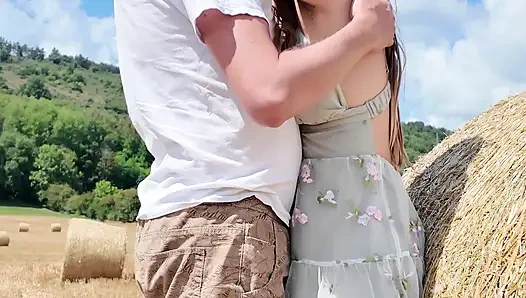 Rea Doren sucks daddy in deep throat in the middle of the fields