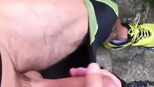 cyclist jerks off big dick outside