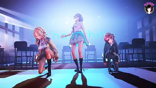 Shani - seksi 3 genç dans ediyor + kademeli olarak soyunuyor (3 boyutlu hentai)