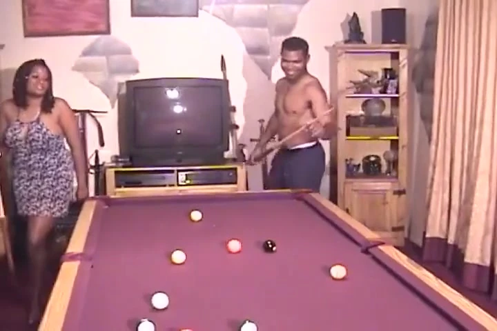 Chubby Ebony MILF Enjoys Two Cocks After Pool Game