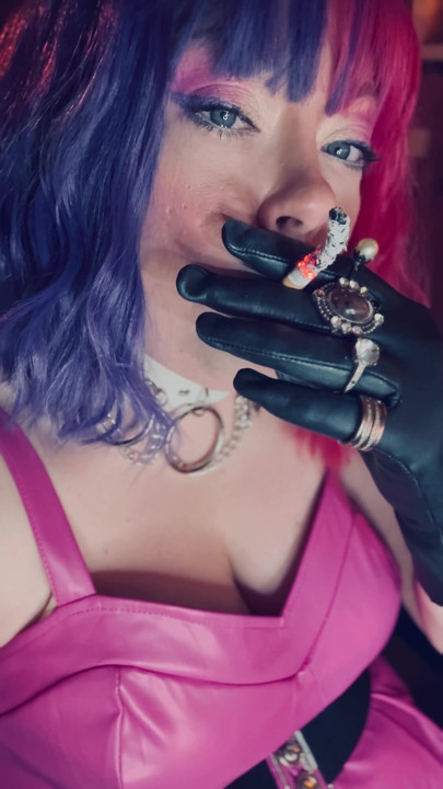 Your Sweetheart Tina Snua Smoking A Cork 100 Cigarette Wearing A Leather Dress & Gloves With Rings - Smoke | Clip 1