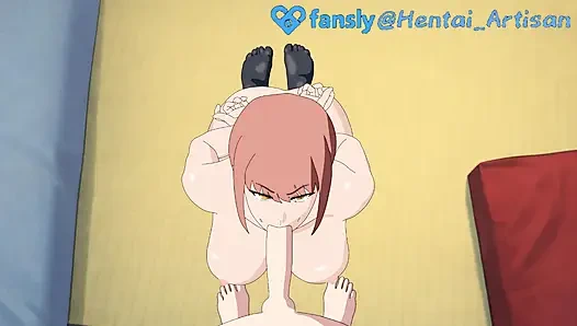 Hentai Artisan: Makima, Chainsaw Man, Black Stockings Footjob, Deepthroat Facefuck, Double Penetration, Gets Fucked Hard