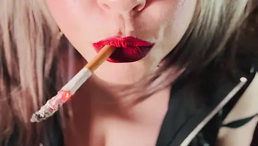 Miss Tina Snua Dressed In PVC & Smoking A Cork Cigarette With Lots Of Dangling, Snap Inhales, OMI & OME